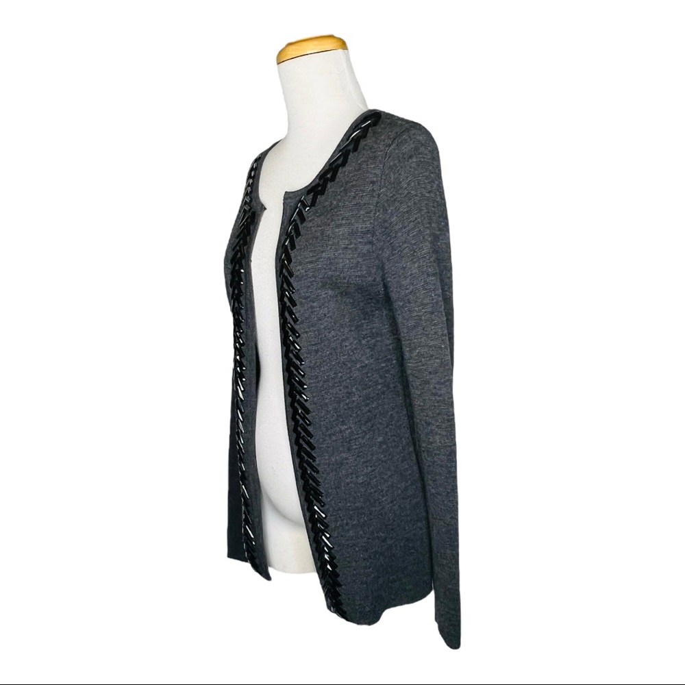 Adrienne Vittadini Carbon Heather Open Front Sweater Luxury Mercerized Wool Sz S - Picture 6 of 16